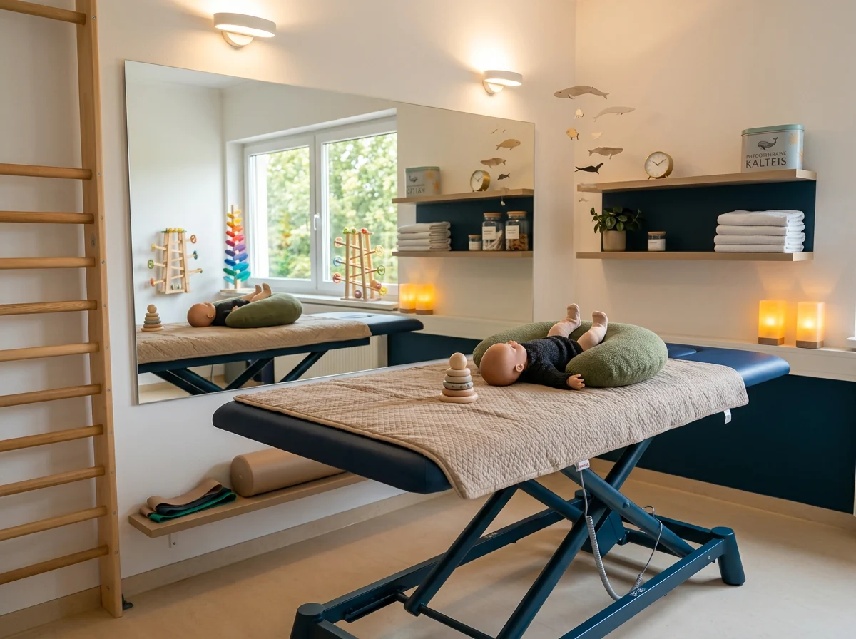 Behandlungsraum mit Therapieliege und kindgerechter Ausstattung